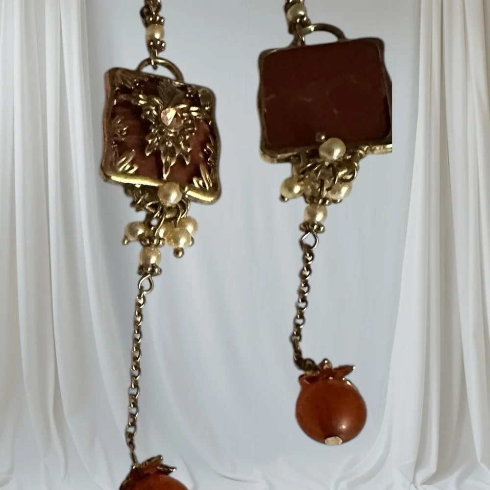 NWT Long Pierced Earrings with faux pearls and brown beads NWOT